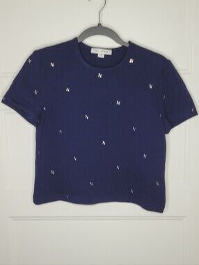 St. John navy blue short-sleeve knit top Size S